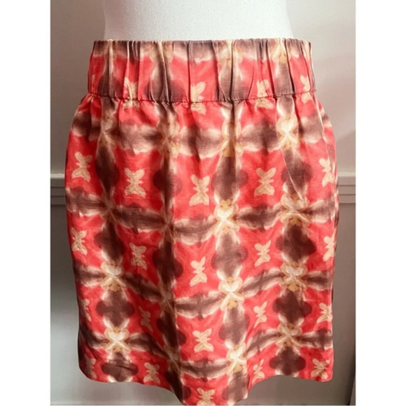 J. Crew • Pink Coral Peach Patterned Silk Mini Skirt - Picture 1 of 5